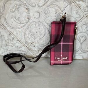 Kate Spade ♠️ Lanyard ID card holder- pink plaid